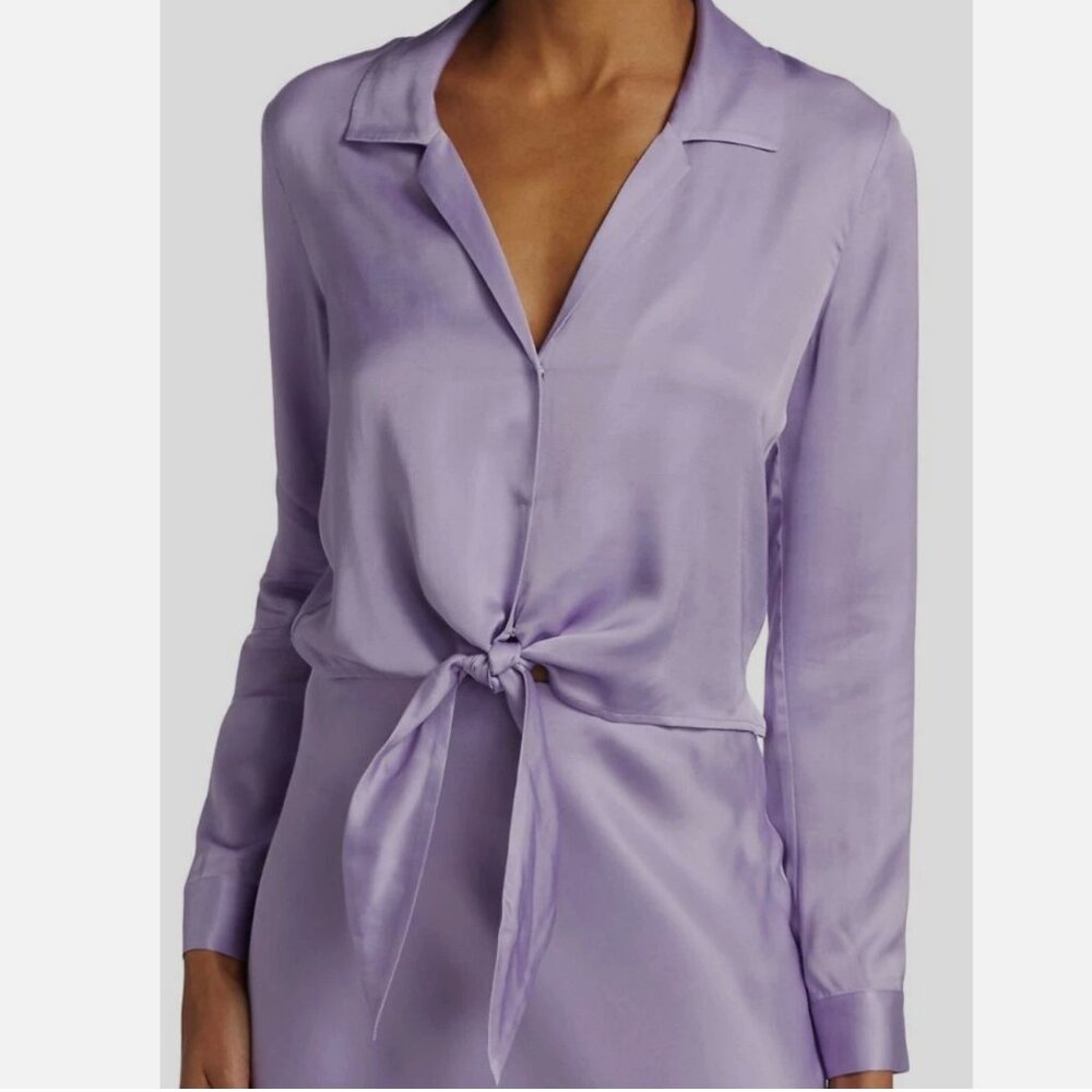 L'Agence Women's Purple Stain Collared Long Sleeve Blouse Top Size XS